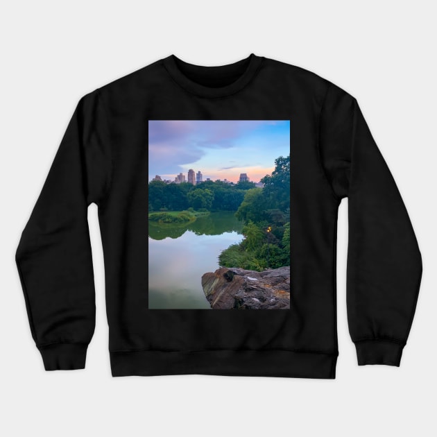 Central Park Nature Lake Trees Sunset Manhattan New York City Crewneck Sweatshirt by eleonoraingrid